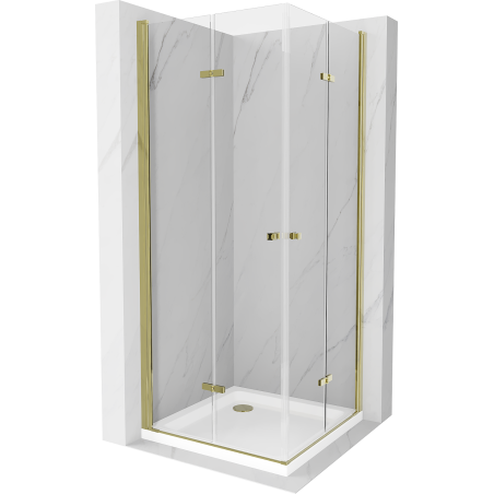 Mexen Lima Duo faltbare Duschkabine 100 x 100 cm, transparent, gold + Flat Duschwanne - 856-100-100-50-02-4010G