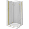 Mexen Lima Duo faltbare Duschkabine 100 x 100 cm, transparent, gold + Flat Duschwanne - 856-100-100-50-02-4010G