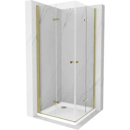 Mexen Lima Duo Duschkabine faltbar 70 x 70 cm, transparent, gold + Flat Duschwanne - 856-070-070-50-02-4010G