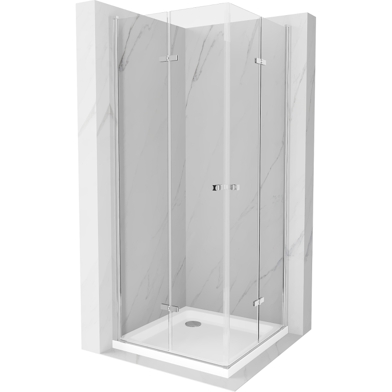 Mexen Lima Duo faltbare Duschkabine 100 x 100 cm, transparent, Chrom + Flat Duschwanne - 856-100-100-01-02-4010