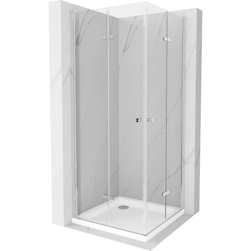 Mexen Lima Duo faltbare Duschkabine 90 x 90 cm, transparent, Chrom + Flat Duschwanne - 856-090-090-01-02-4010
