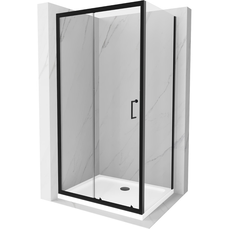 Mexen Apia Schiebedusche 120 x 80 cm, transparent, schwarz + Duschwanne Flat, weiß - 840-120-080-70-00-4010B