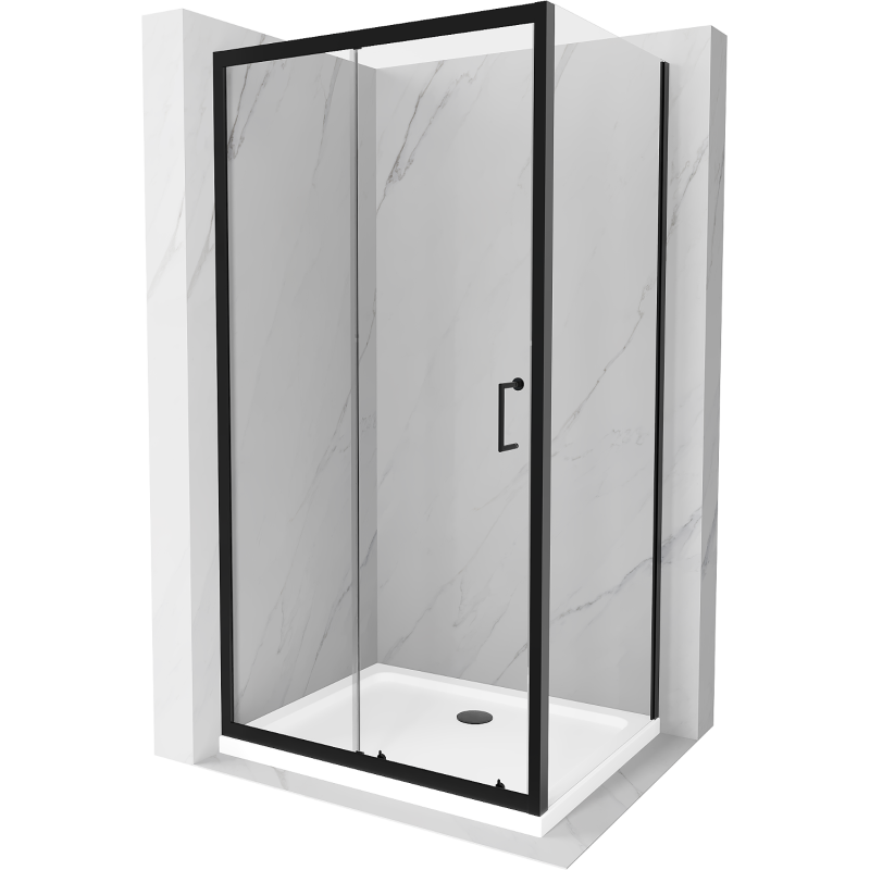 Mexen Apia Duschkabine zum Schieben 110 x 80 cm, transparent, schwarz + Flat Duschtasse, weiß - 840-110-080-70-00-4010B