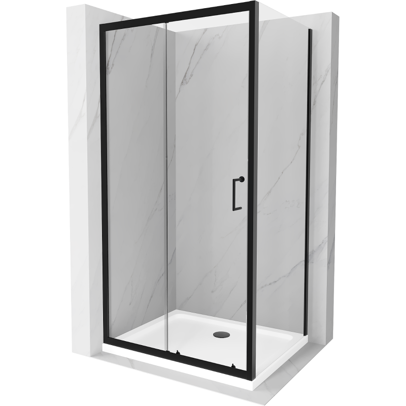 Mexen Apia Schiebedusche 100 x 70 cm, transparent, schwarz + Flat Duschwanne, weiß - 840-100-070-70-00-4010B
