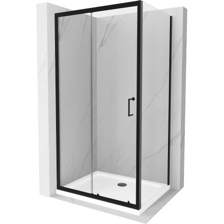 Mexen Apia Duschkabine Schiebetür 90 x 80 cm, transparent, schwarz + Duschwanne Flat, weiß - 840-090-080-70-00-4010B