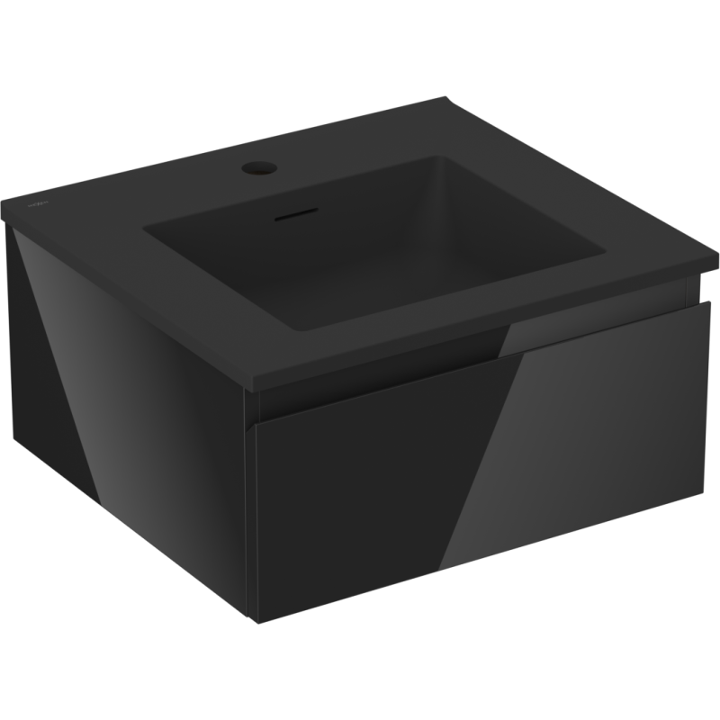Mexen Orio Badezimmerschrank 50 cm mit Waschbecken Otis, 1 Schublade, schwarzer Glanz/schwarz matt - 91A10-05023-1-BF70-W18M71
