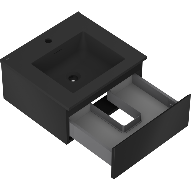 Mexen Orio Badezimmerschrank 50 cm mit Waschbecken Otis, 1 Schublade, schwarz matt - 91A10-05023-1-BF71-W18M71