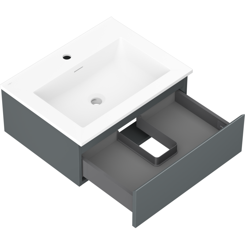 Mexen Orio Badezimmerschrank 60 cm mit Waschbecken Otis, 1 Schublade, Graphit matt/weiß matt - 91A10-06023-1-BF66-W18M01