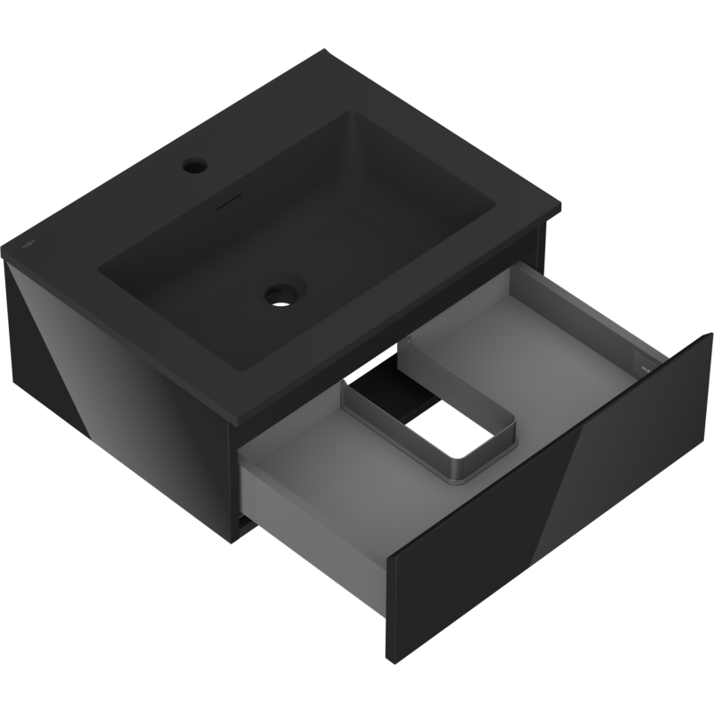 Mexen Orio Badezimmerschrank 60 cm mit Waschbecken Otis, 1 Schublade, schwarz glänzend/schwarz matt - 91A10-06023-1-BF70-W18M71