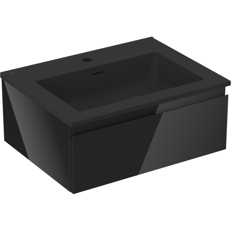 Mexen Orio Badezimmerschrank 60 cm mit Waschbecken Otis, 1 Schublade, schwarz glänzend/schwarz matt - 91A10-06023-1-BF70-W18M71