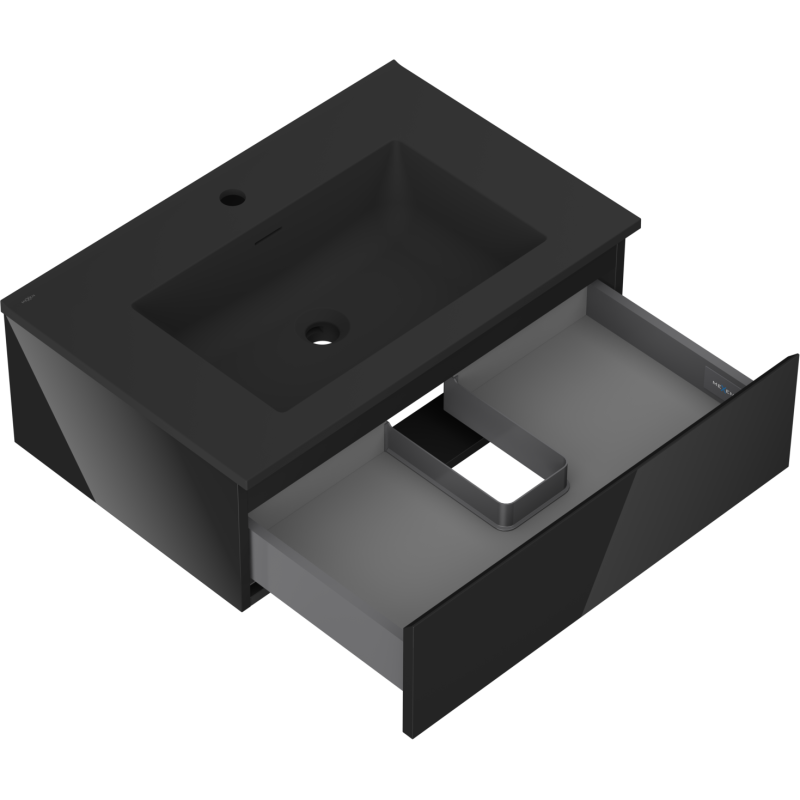 Mexen Orio Badezimmerschrank 70 cm mit Waschbecken Otis, 1 Schublade, schwarz glänzend/schwarz matt - 91A10-07023-1-BF70-W18M71