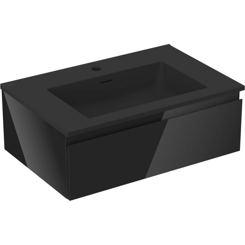 Mexen Orio Badezimmerschrank 70 cm mit Waschbecken Otis, 1 Schublade, schwarz glänzend/schwarz matt - 91A10-07023-1-BF70-W18M71