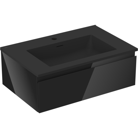 Mexen Orio Badezimmerschrank 70 cm mit Waschbecken Otis, 1 Schublade, schwarz glänzend/schwarz matt - 91A10-07023-1-BF70-W18M71