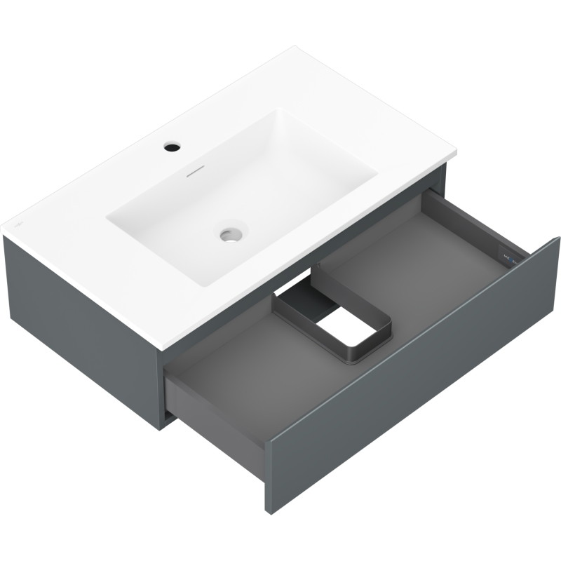 Mexen Orio Badezimmerschrank 80 cm mit Waschbecken Otis, 1 Schublade, Graphit matt/Weiß matt - 91A10-08023-1-BF66-W18M01