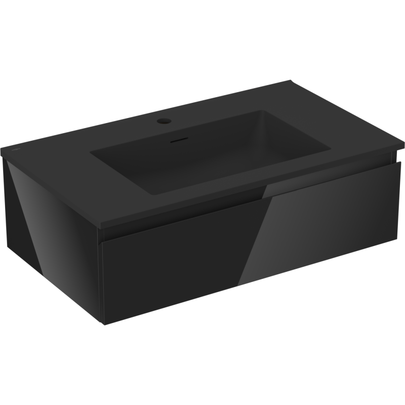 Mexen Orio Badezimmerschrank 80 cm mit Waschbecken Otis, 1 Schublade, schwarz glänzend/schwarz matt - 91A10-08023-1-BF70-W18M71