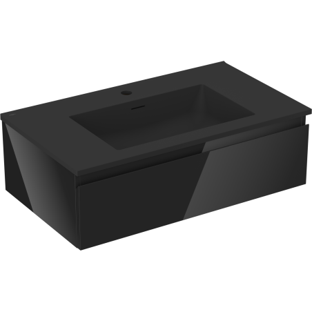 Mexen Orio Badezimmerschrank 80 cm mit Waschbecken Otis, 1 Schublade, schwarz glänzend/schwarz matt - 91A10-08023-1-BF70-W18M71