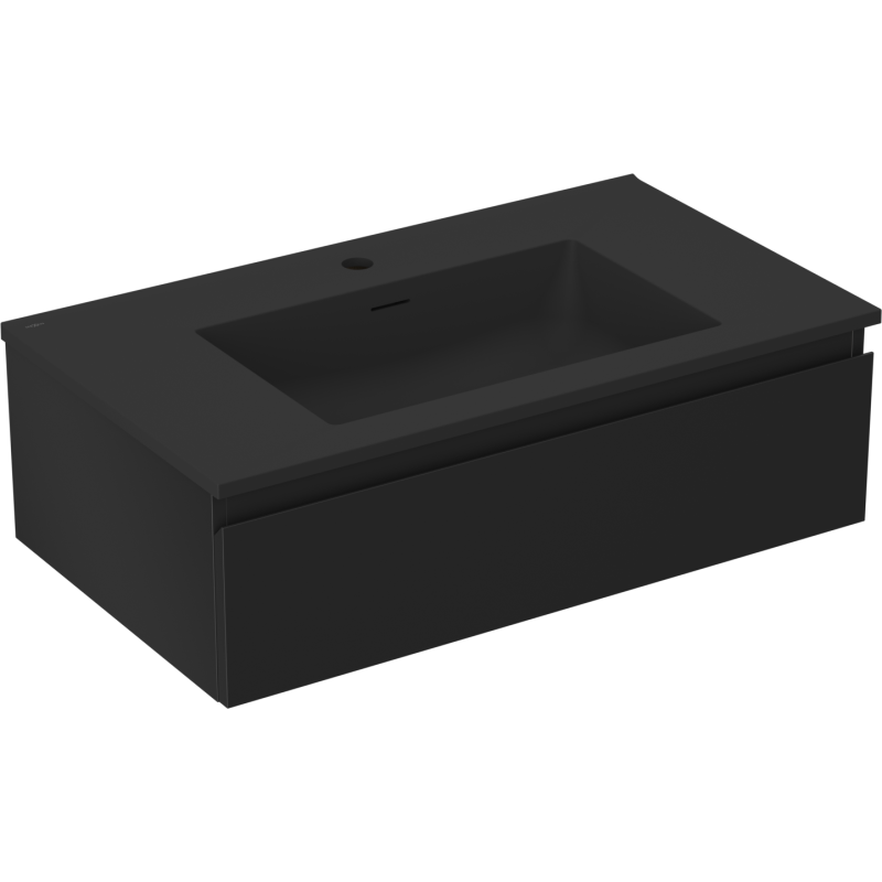 Mexen Orio Badezimmerschrank 80 cm mit Waschbecken Otis, 1 Schublade, schwarz matt - 91A10-08023-1-BF71-W18M71