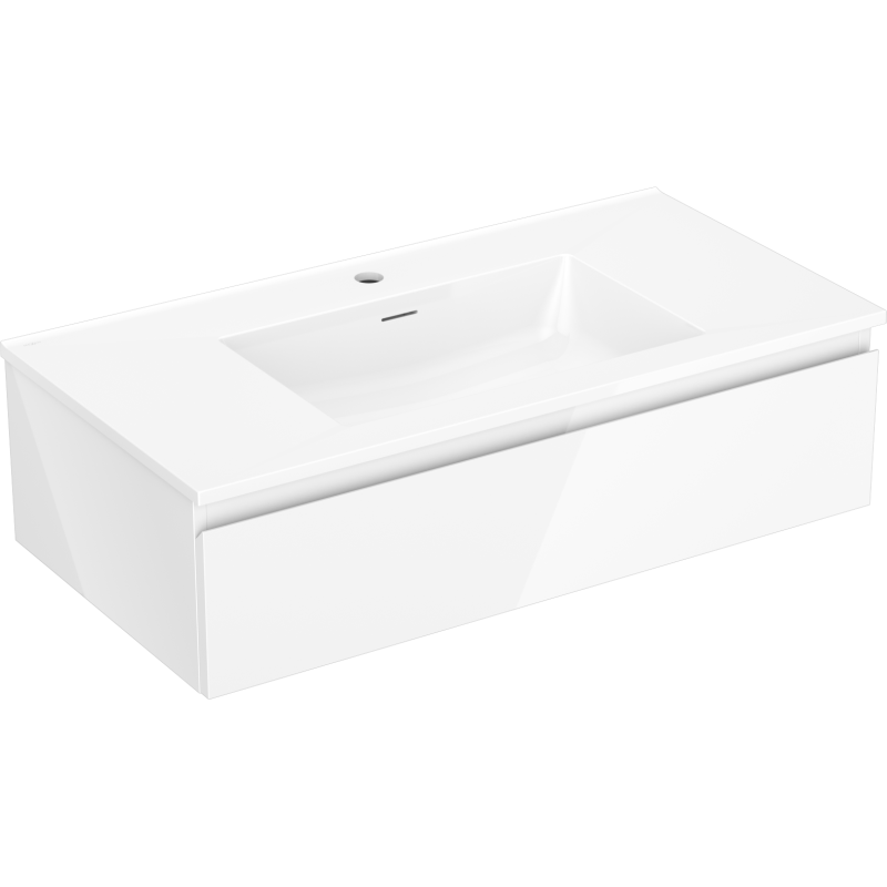Mexen Orio Badezimmerschrank 90 cm mit Waschbecken Otis, 1 Schublade, weiß glänzend - 91A10-09023-1-BF00-W18M00