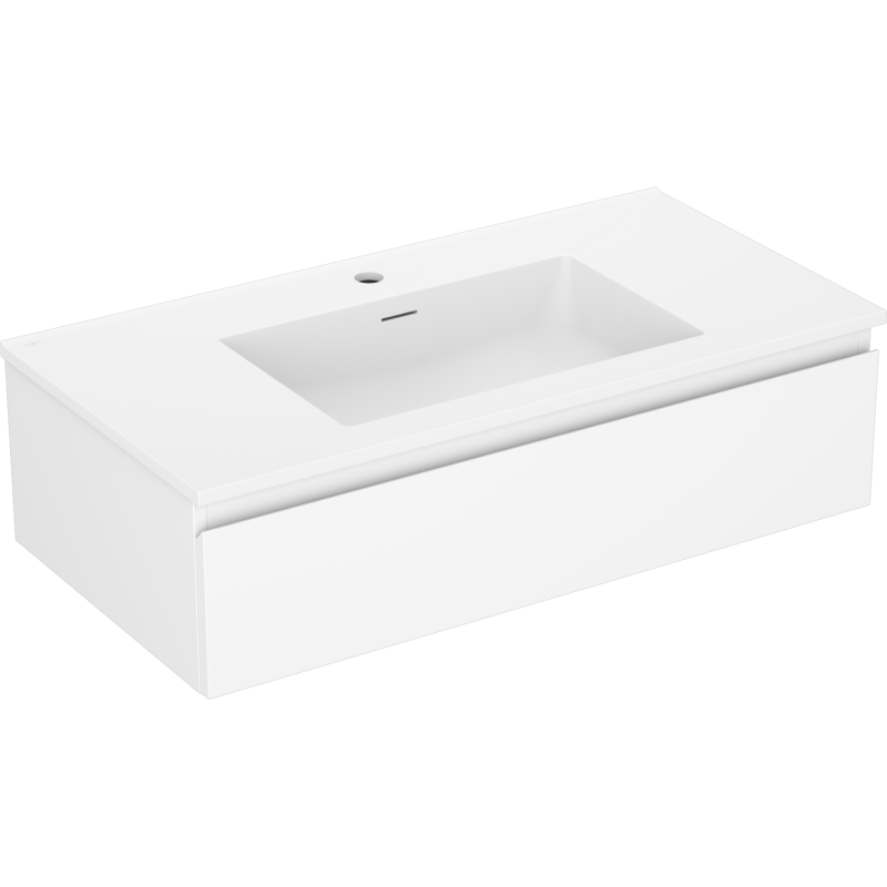 Mexen Orio Badezimmerschrank 90 cm mit Waschbecken Otis, 1 Schublade, weiß matt - 91A10-09023-1-BF01-W18M01
