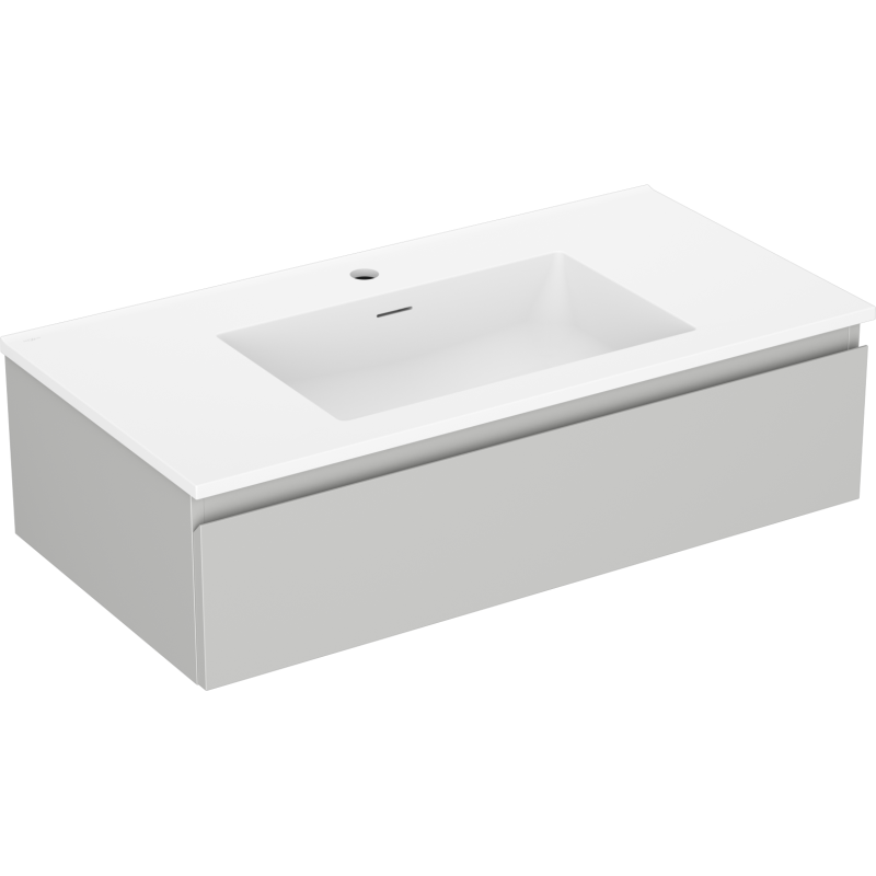 Mexen Orio Badezimmerschrank 90 cm mit Waschbecken Otis, 1 Schublade, grau matt/weiß matt - 91A10-09023-1-BF62-W18M01