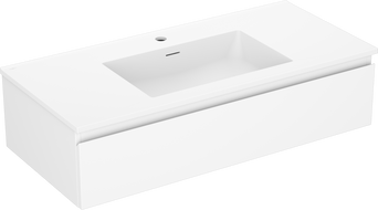 Mexen Orio Badezimmerschrank 100 cm mit Waschbecken Otis, 1 Schublade, weiß matt - 91A10-10023-1-BF01-W18M01