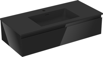 Mexen Orio Badezimmerschrank 100 cm mit Waschbecken Otis, 1 Schublade, Schwarz Glanz/Schwarz Matt - 91A10-10023-1-BF70-W18M71