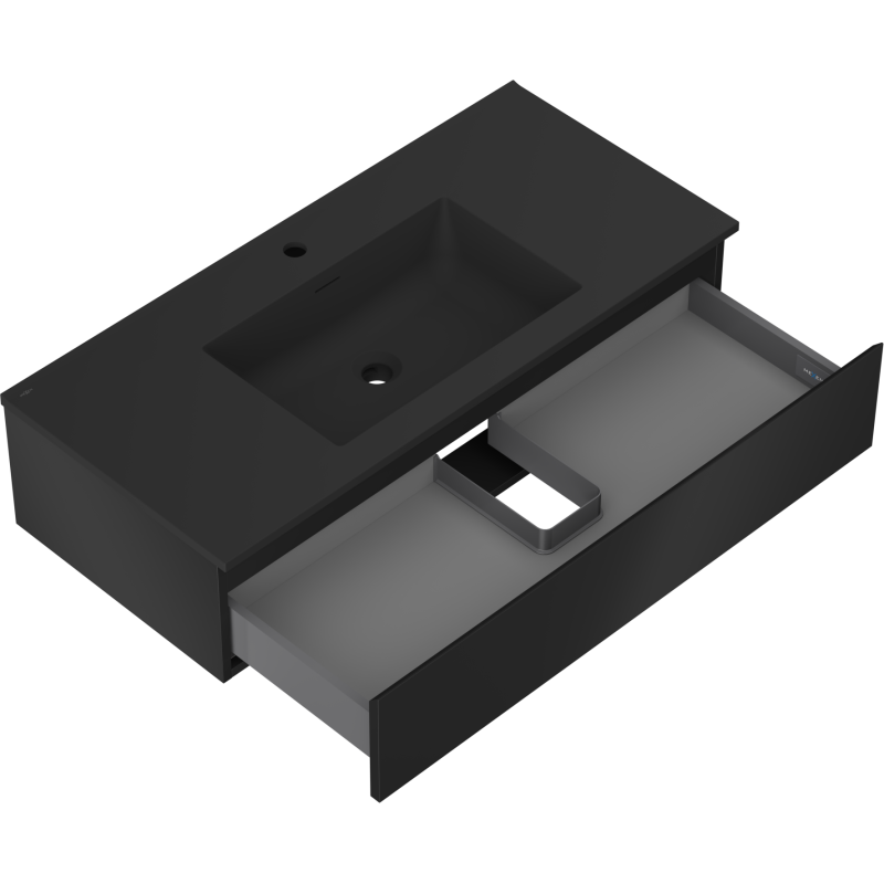 Mexen Orio Badezimmerschrank 100 cm mit Waschbecken Otis, 1 Schublade, schwarz matt - 91A10-10023-1-BF71-W18M71