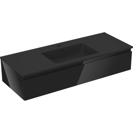 Mexen Orio Badezimmerschrank 120 cm mit Waschbecken Otis, 1 Schublade, Schwarz Glanz/Schwarz Matt - 91A10-12023-1-BF70-W18M71