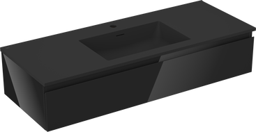 Mexen Orio Badezimmerschrank 120 cm mit Waschbecken Otis, 1 Schublade, Schwarz Glanz/Schwarz Matt - 91A10-12023-1-BF70-W18M71