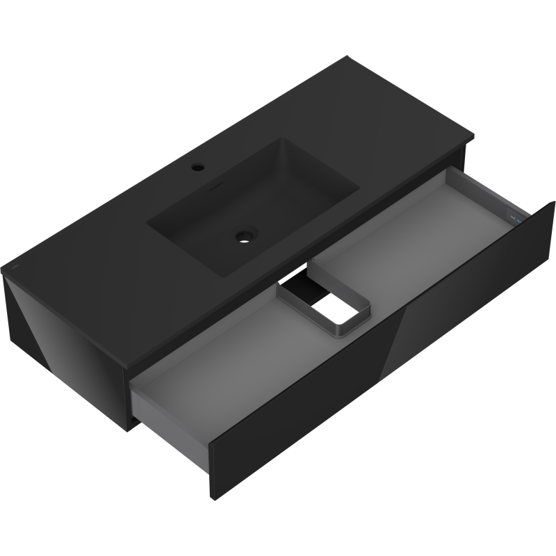 Mexen Orio Badezimmerschrank 120 cm mit Waschbecken Otis, 1 Schublade, Schwarz Glanz/Schwarz Matt - 91A10-12023-1-BF70-W18M71
