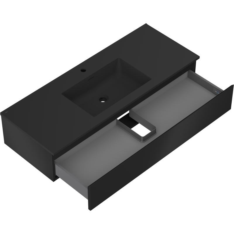 Mexen Orio Badezimmer-Unterschrank 120 cm mit Waschbecken Otis, 1 Schublade, schwarz matt - 91A10-12023-1-BF71-W18M71