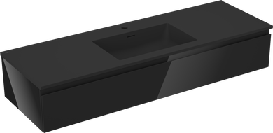 Mexen Orio Badezimmerschrank 140 cm mit Waschbecken Otis, 1 Schublade, schwarz glänzend/schwarz matt