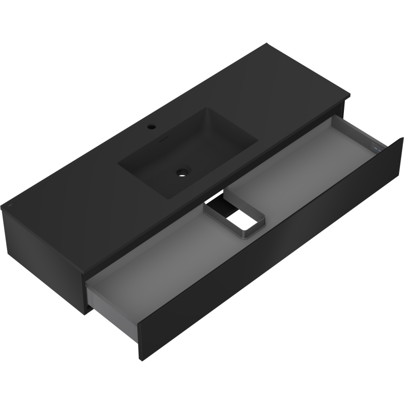 Mexen Orio Badezimmerschrank 140 cm mit Waschbecken Otis, 1 Schublade, schwarz matt - 91A10-14023-1-BF71-W18M71