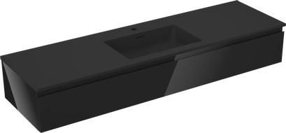 Mexen Orio Badezimmerschrank 160 cm mit Waschbecken Otis, 1 Schublade, schwarz glänzend/schwarz matt