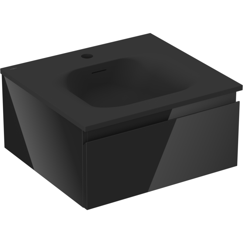 Mexen Orio Badezimmerschrank 50 cm mit Waschbecken Vela, 1 Schublade, Schwarz Glanz/Schwarz Matt - 91A10-05023-1-BF70-W23M71