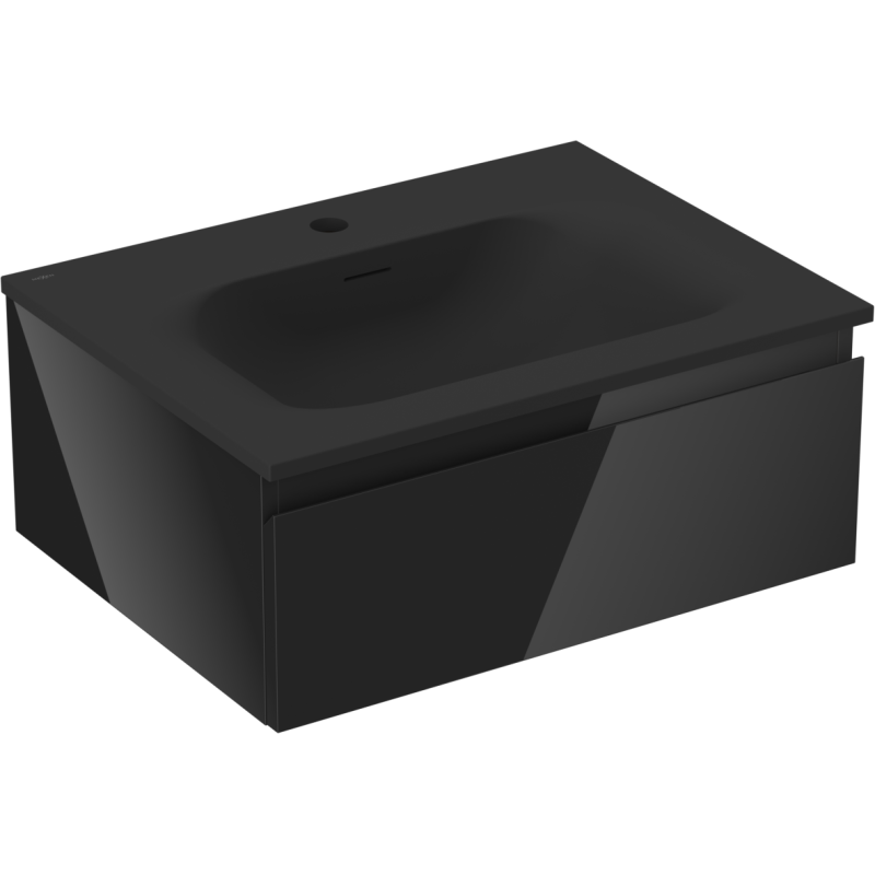 Mexen Orio Badezimmerschrank 60 cm mit Waschbecken Vela, 1 Schublade, schwarz glänzend/schwarz matt - 91A10-06023-1-BF70-W23M71