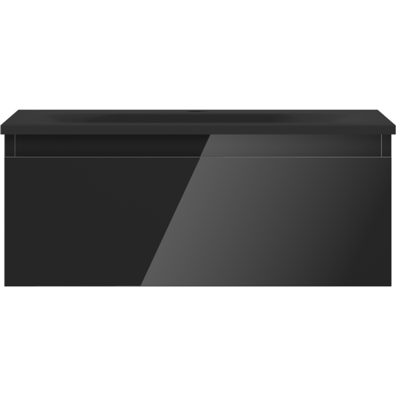 Mexen Orio Badezimmerschrank 60 cm mit Waschbecken Vela, 1 Schublade, schwarz glänzend/schwarz matt - 91A10-06023-1-BF70-W23M71