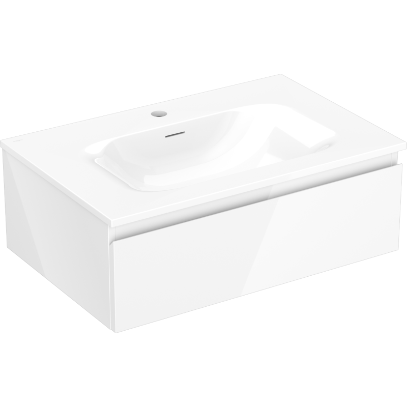 Mexen Orio Badezimmerschrank 70 cm mit Waschbecken Vela, 1 Schublade, Weiß Hochglanz - 91A10-07023-1-BF00-W23M00