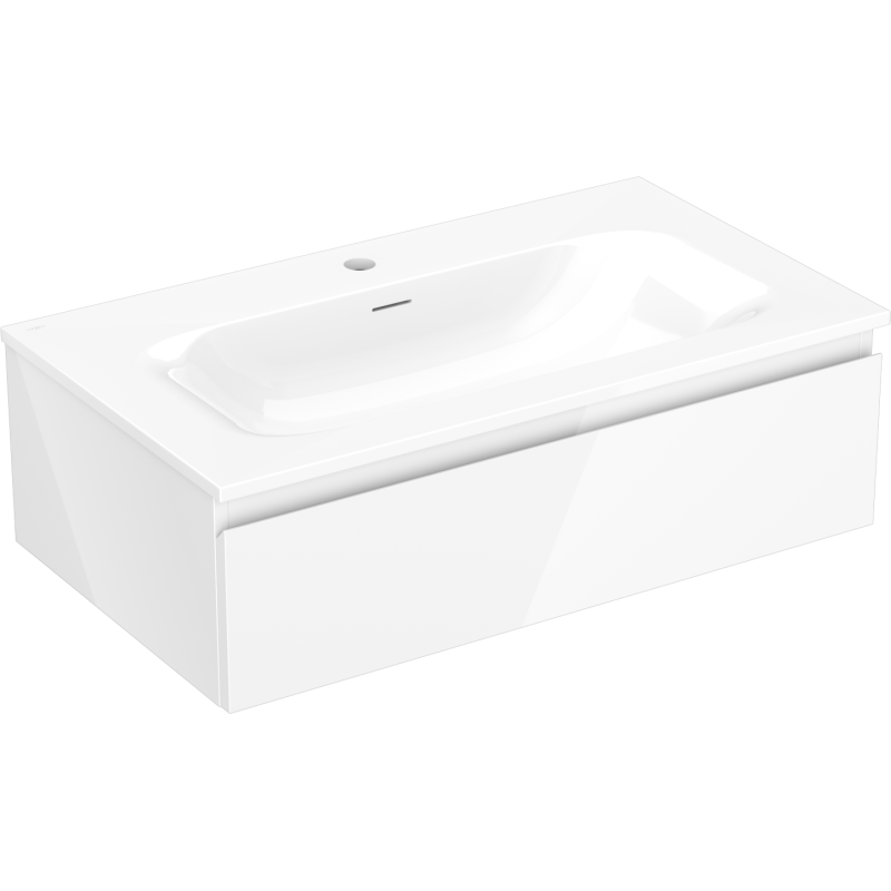 Mexen Orio Badezimmerschrank 80 cm mit Waschbecken Vela, 1 Schublade, weiß glänzend - 91A10-08023-1-BF00-W23M00