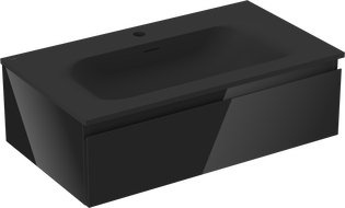 Mexen Orio Badezimmerschrank 80 cm mit Waschbecken Vela, 1 Schublade, Schwarz glänzend/Schwarz matt - 91A10-08023-1-BF70-W23M71
