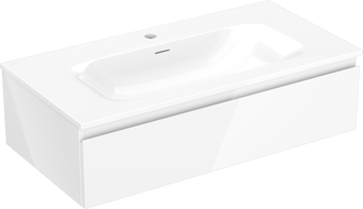 Mexen Orio Badezimmerschrank 90 cm mit Waschbecken Vela, 1 Schublade, Weiß Hochglanz - 91A10-09023-1-BF00-W23M00