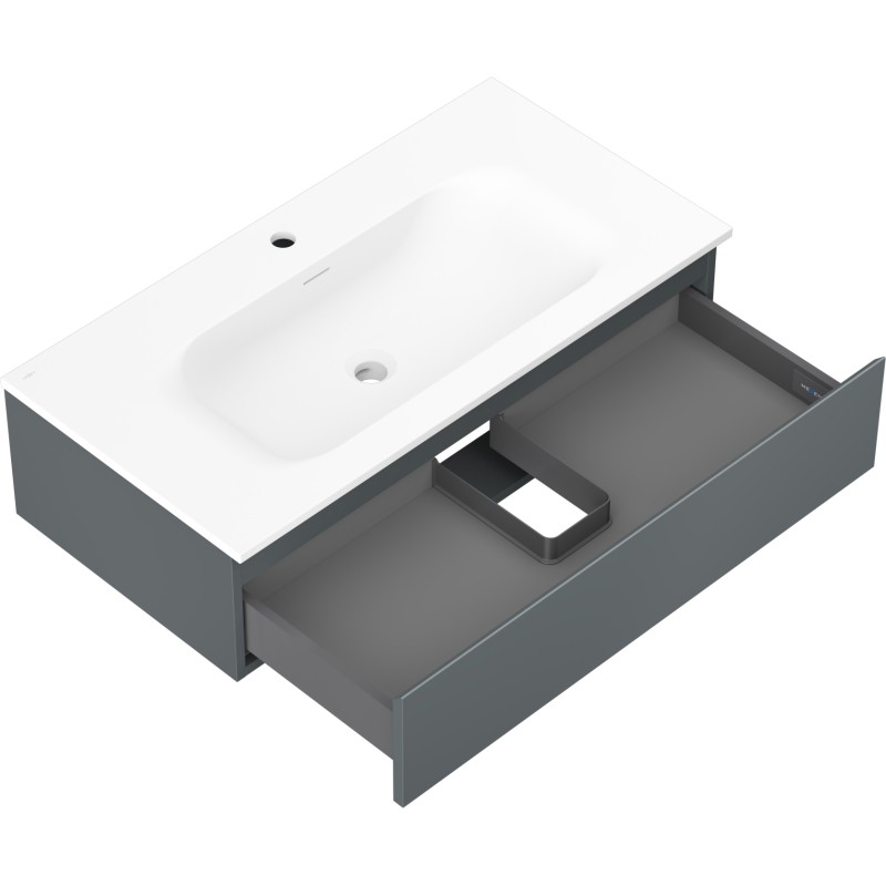 Mexen Orio Badezimmerschrank 90 cm mit Waschbecken Vela, 1 Schublade, Graphit matt/Weiß matt - 91A10-09023-1-BF66-W23M01