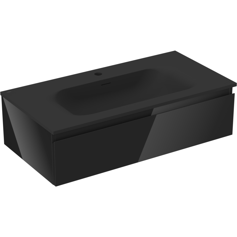 Mexen Orio Badezimmerschrank 90 cm mit Waschbecken Vela, 1 Schublade, schwarz glänzend/schwarz matt - 91A10-09023-1-BF70-W23M71
