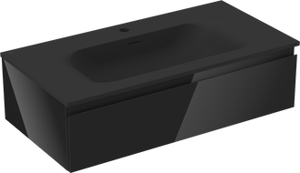 Mexen Orio Badezimmerschrank 90 cm mit Waschbecken Vela, 1 Schublade, schwarz glänzend/schwarz matt - 91A10-09023-1-BF70-W23M71
