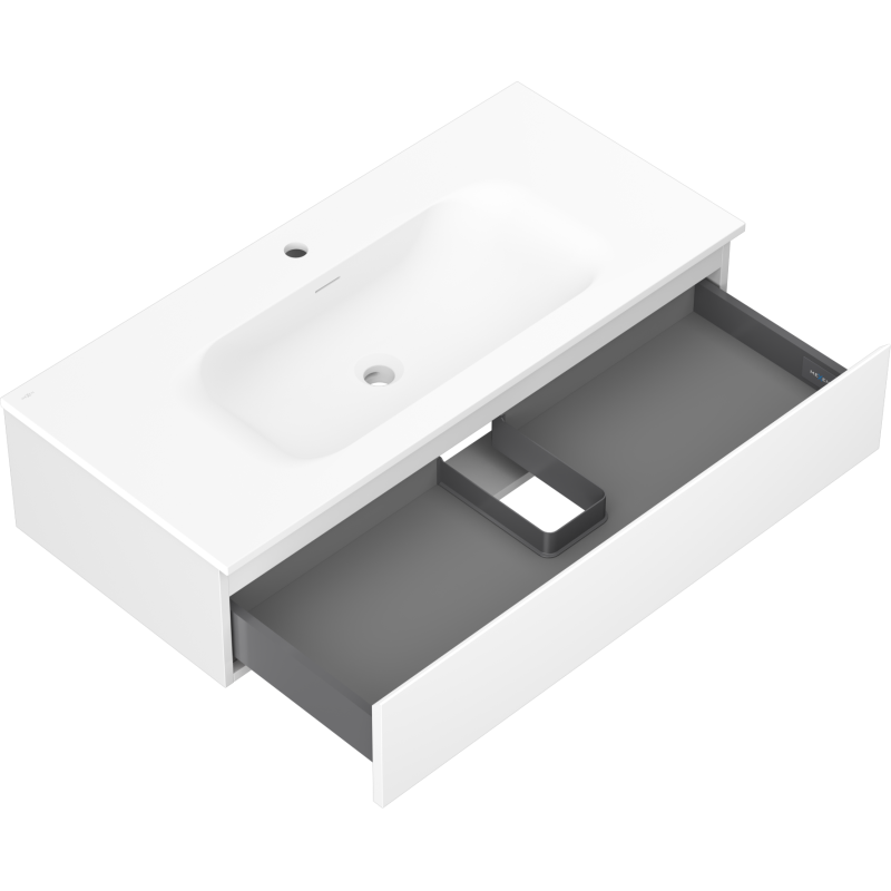 Mexen Orio Badezimmerschrank 100 cm mit Waschbecken Vela, 1 Schublade, weiß matt - 91A10-10023-1-BF01-W23M01