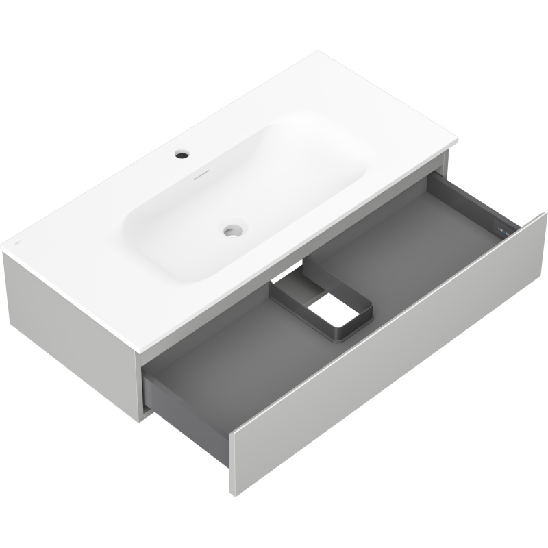 Mexen Orio Badezimmerschrank 100 cm mit Waschbecken Vela, 1 Schublade, grau matt/weiß matt - 91A10-10023-1-BF62-W23M01