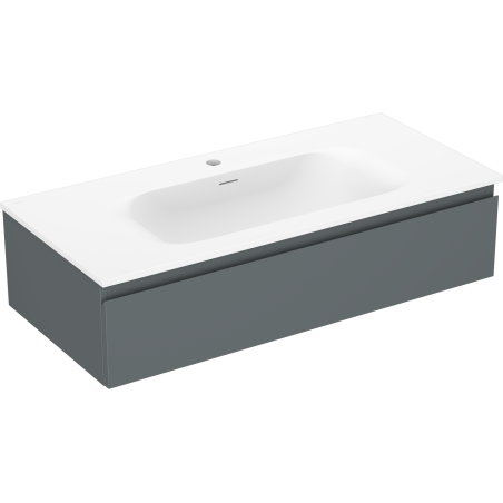Mexen Orio Badezimmerschrank 100 cm mit Waschbecken Vela, 1 Schublade, Graphit matt/Weiß matt - 91A10-10023-1-BF66-W23M01