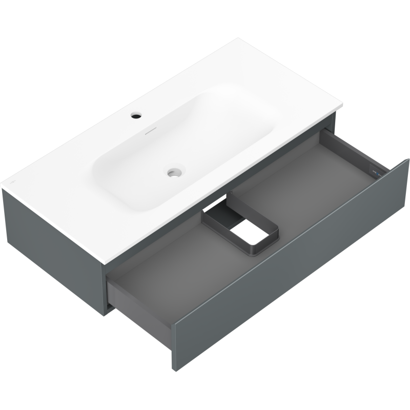 Mexen Orio Badezimmerschrank 100 cm mit Waschbecken Vela, 1 Schublade, Graphit matt/Weiß matt - 91A10-10023-1-BF66-W23M01