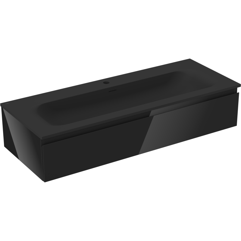 Mexen Orio Badezimmerschrank 120 cm mit Waschbecken Vela, 1 Schublade, schwarz glänzend/schwarz matt