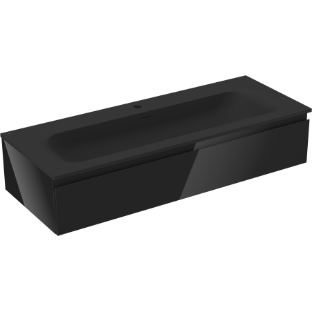 Mexen Orio Badezimmerschrank 120 cm mit Waschbecken Vela, 1 Schublade, schwarz glänzend/schwarz matt